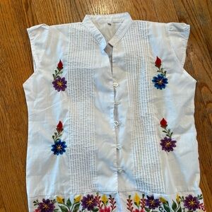 White Embroidered Floral Blouse
